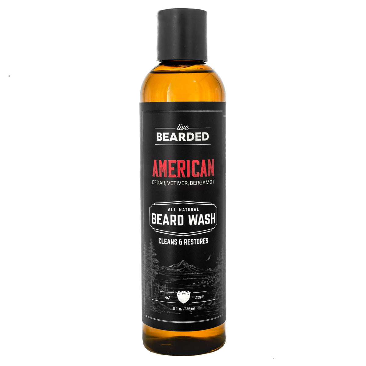 Live Bearded Beard Wash - 8 Fl Oz All-Natural Water-Based Cleanser With Cedar & Pine Scent