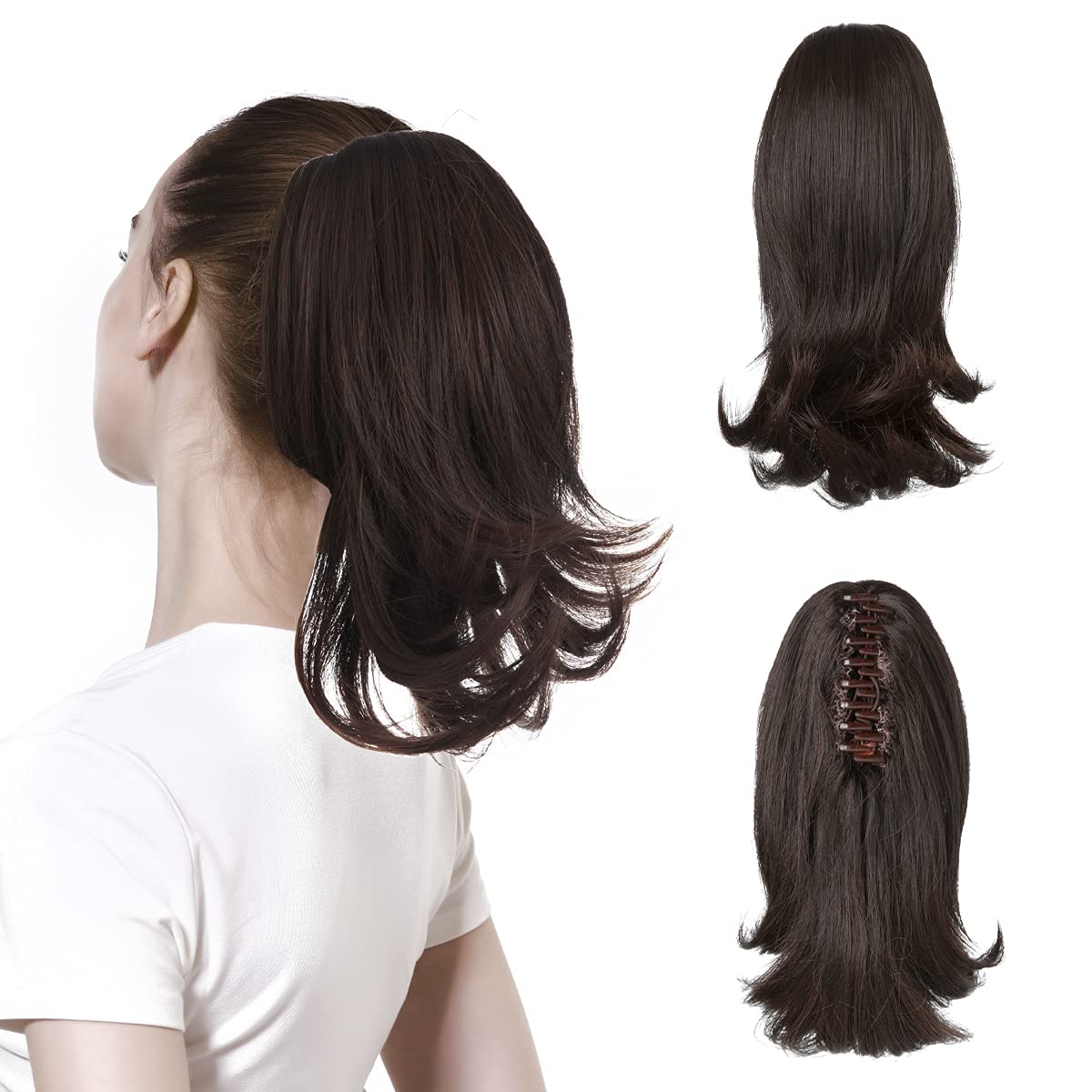 Cjl Hair 12&quot; Claw Ponytail Extension - Brown To Dark Auburn Curly Clip-In Synthetic Hairpiece