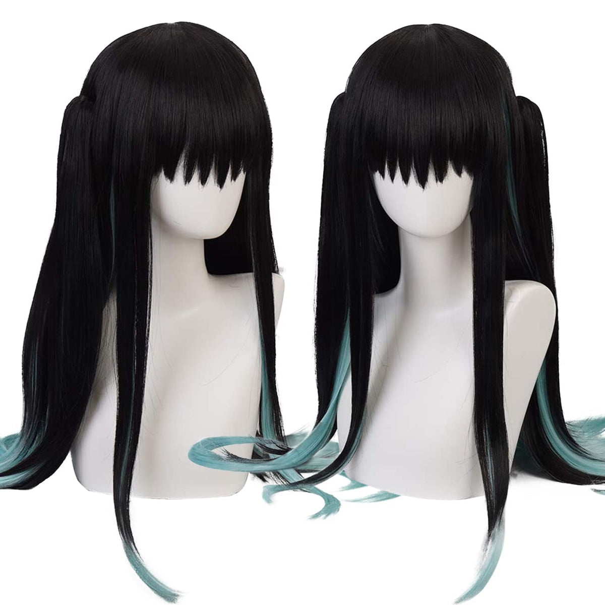 Ani·Lnc Long Straight Black Blue Wig For Tokitou Muichirou Cosplay - Includes Wig Cap