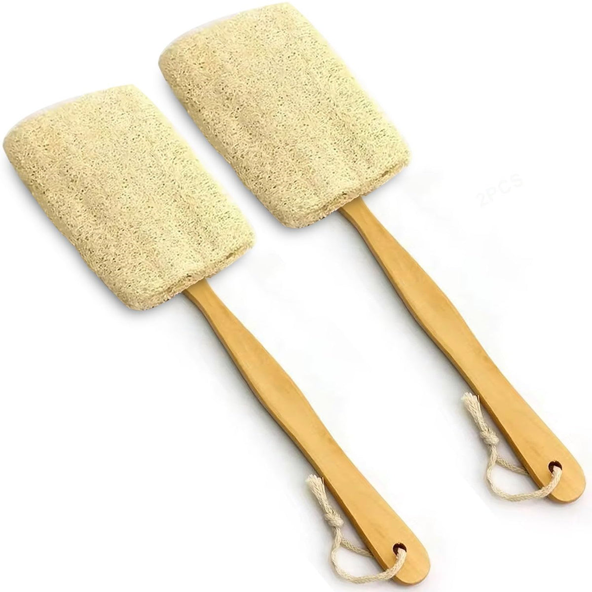 Metluck 2 Pack Natural Loofah Bath Brush With Long Handle, Shower Sponge Back Scrubber For Men & Women