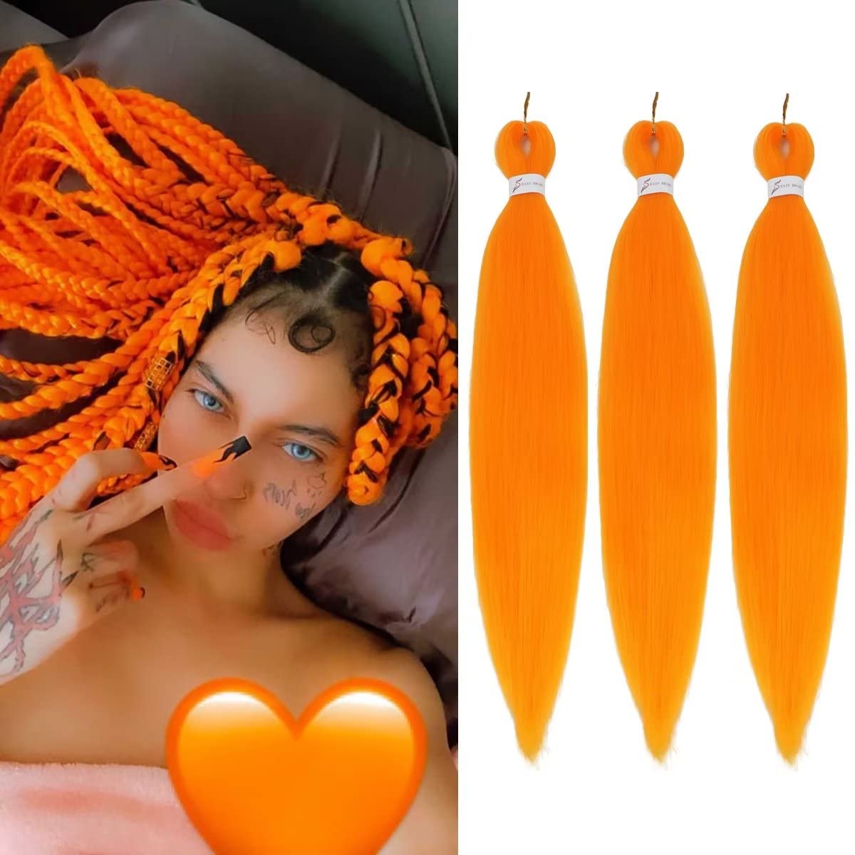 Alremyssy Orange Pre-Stretched Braiding Hair 26&quot; Yaki Texture For Box Crochet (3Pcs)