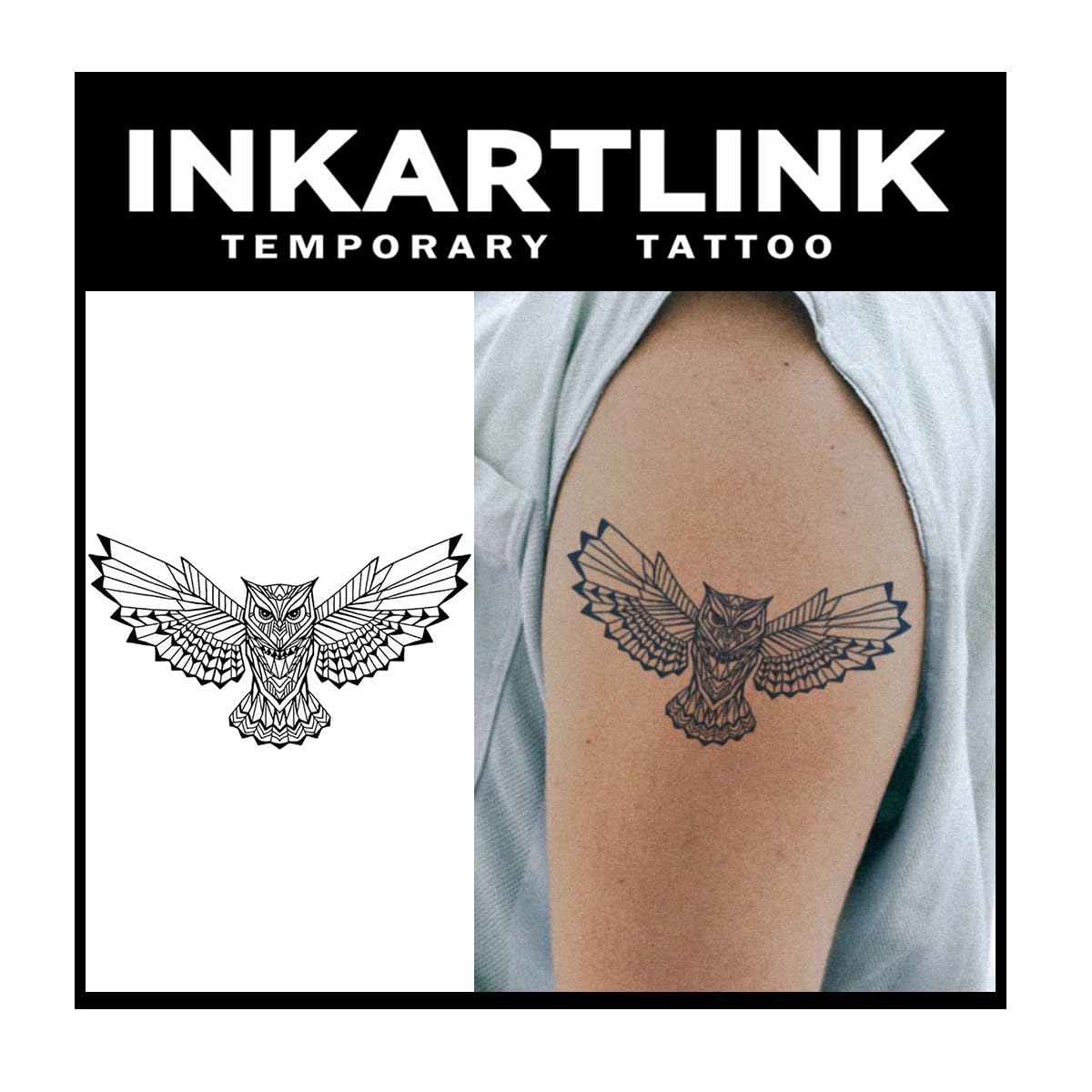 Inkartlink Owl Design Semi-Permanent Temporary Tattoo - 2 Sheets, Waterproof, Realistic Look