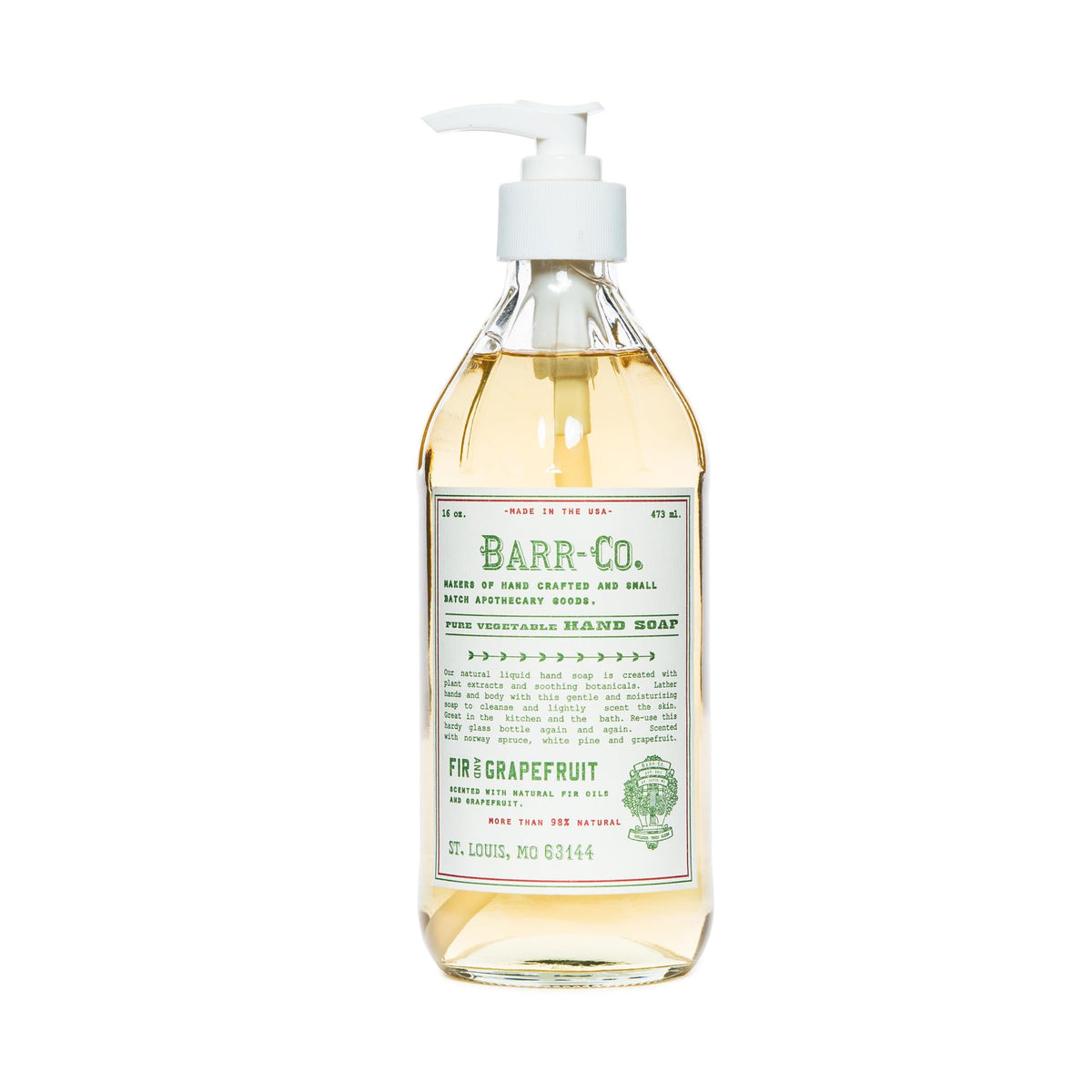 Barr-Co. Amber Scent Hand Soap With Sandalwood & Musk, Vegan Liquid Soap, 16 Fl Oz