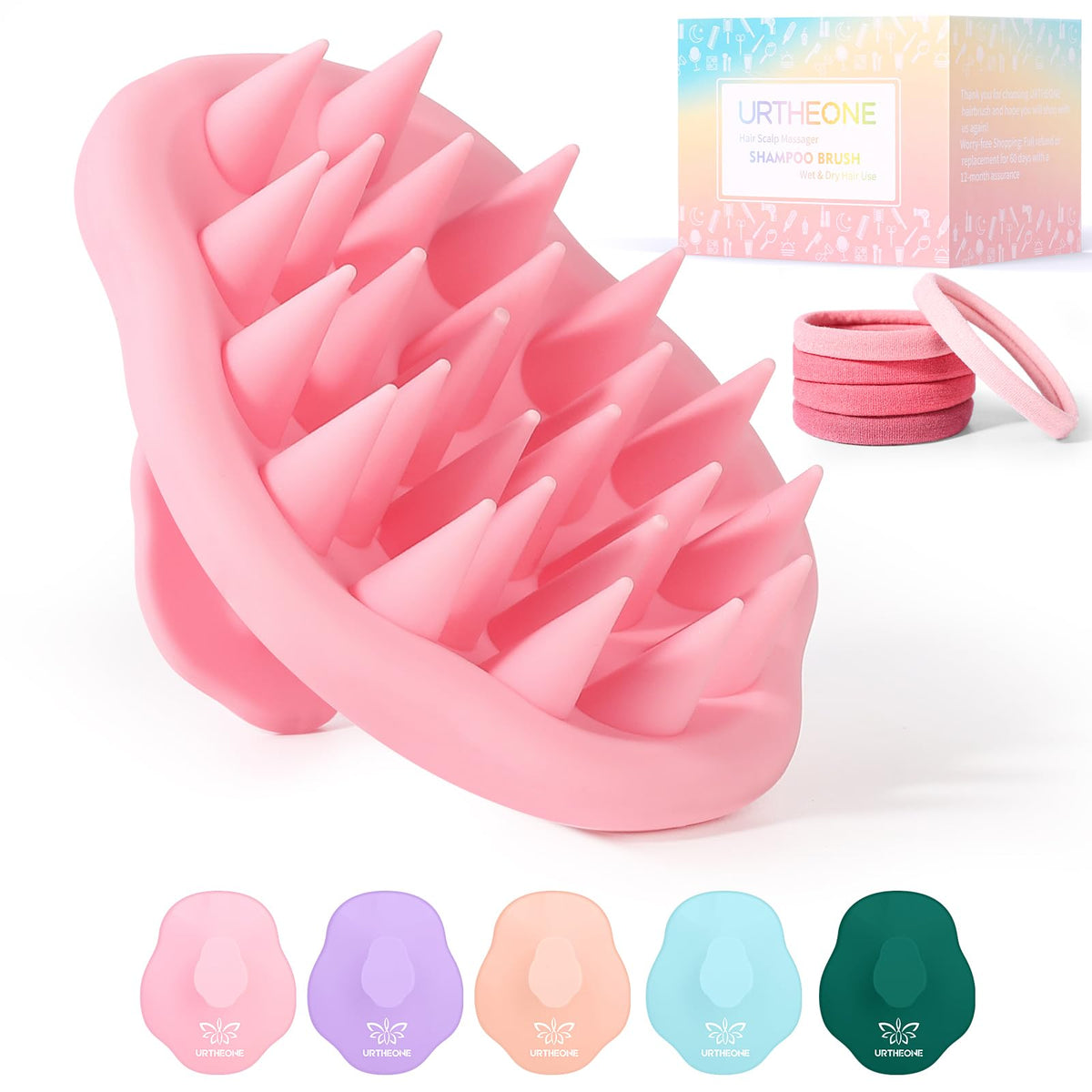 Urtheone Scalp Massager Shampoo Brush - Pink Silicone Scrubber For Hair Growth & Dandruff Removal