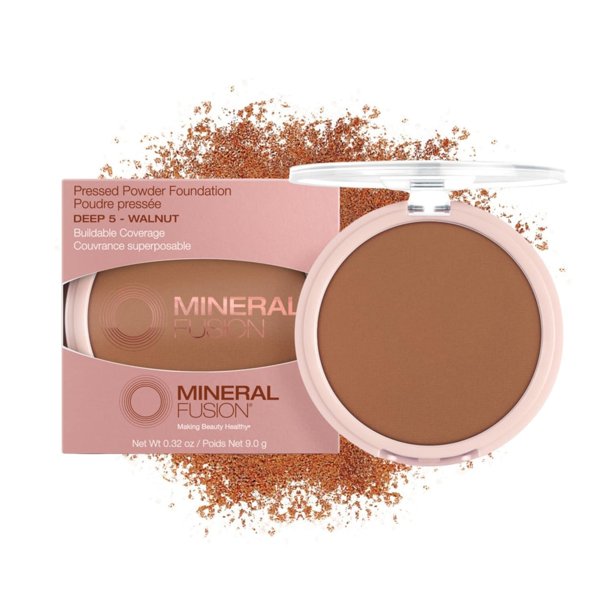 Mineral Fusion Pressed Powder Foundation Deep 5 - Talc Free, Matte Finish, Age Defying, 0.32 Oz