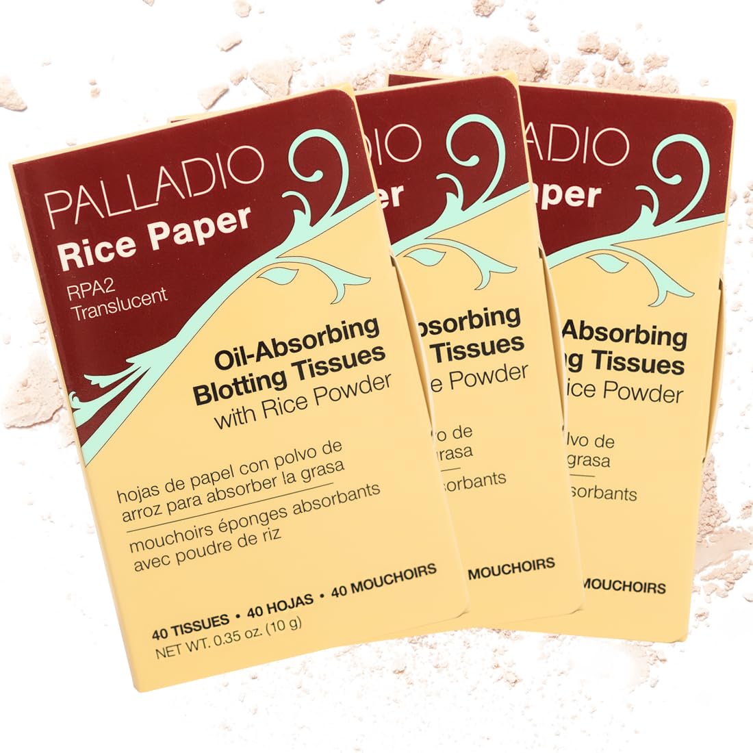 Palladio Oily Skin Facial Tissues, Natural Rice Blotting Sheets, 40 Count, Pack Of 3