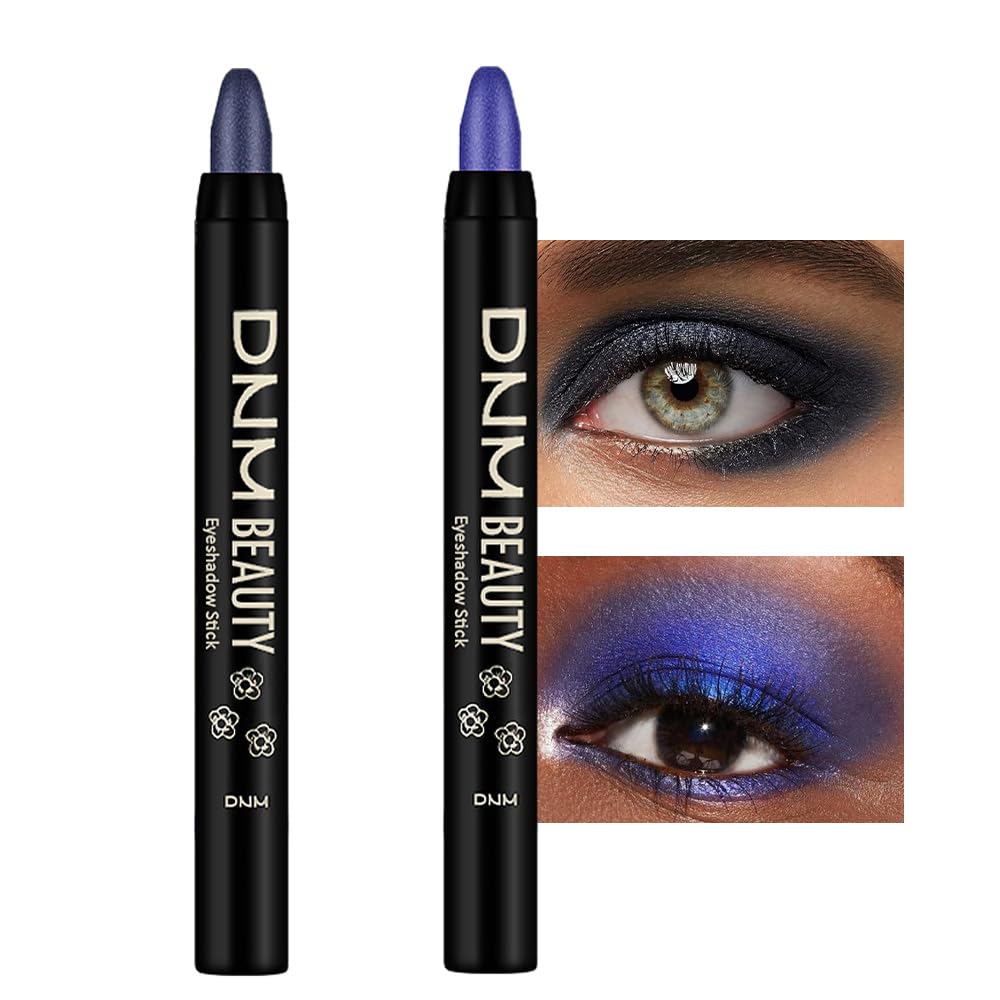 Kaely 2Pcs Cream Eyeshadow Sticks Set - Waterproof Midnight Blue & Blue Shimmer 31+32