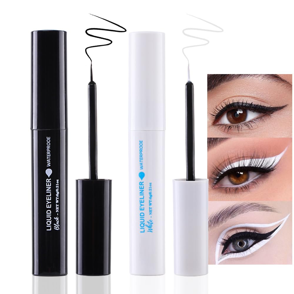 Amy'S Diary 2 Pcs Black & White Liquid Eyeliner Set - Waterproof Matte Eye Liners For Women