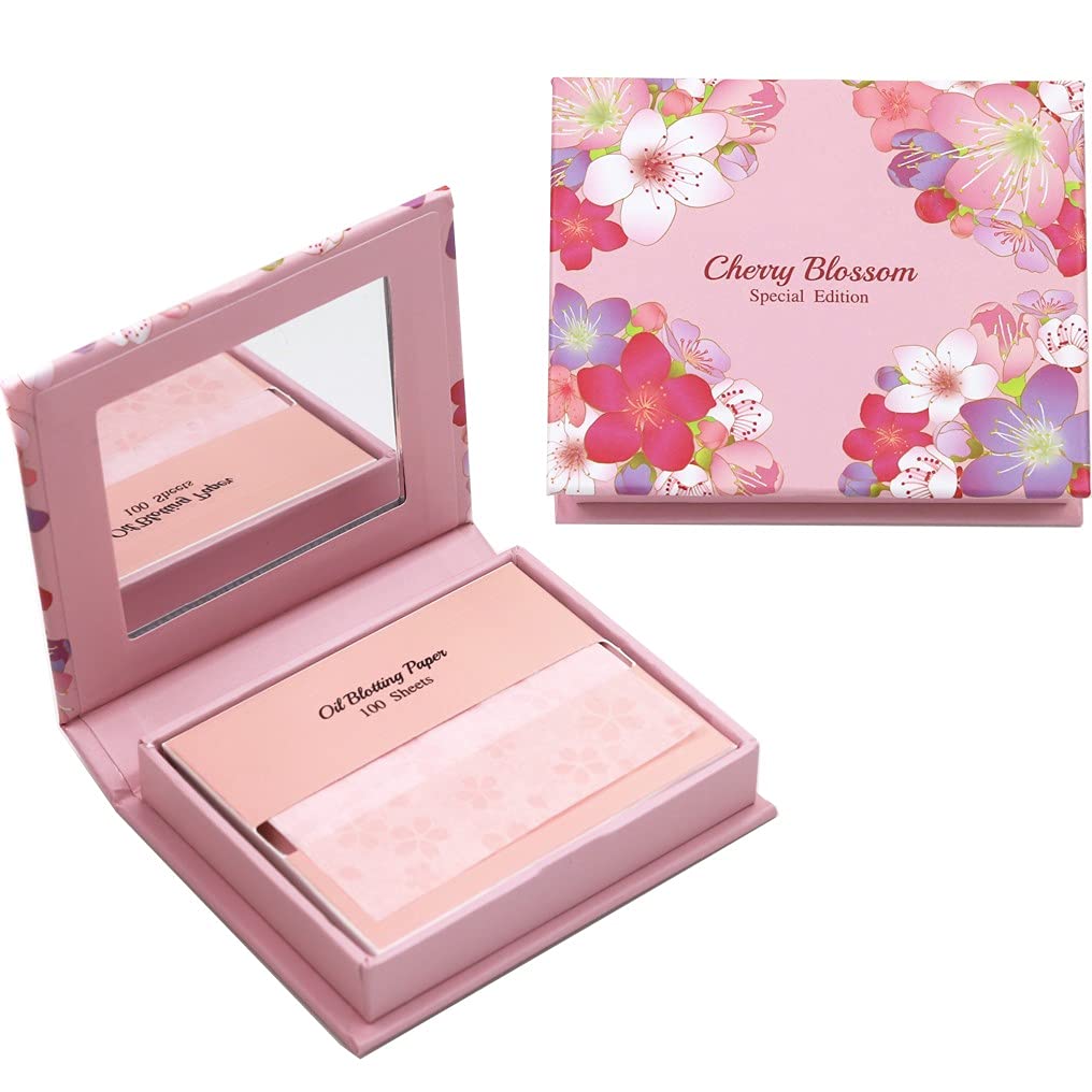 Varuza Cherry Blossom Oil Blotting Paper, 400 Count With Mirror Compact & Refills