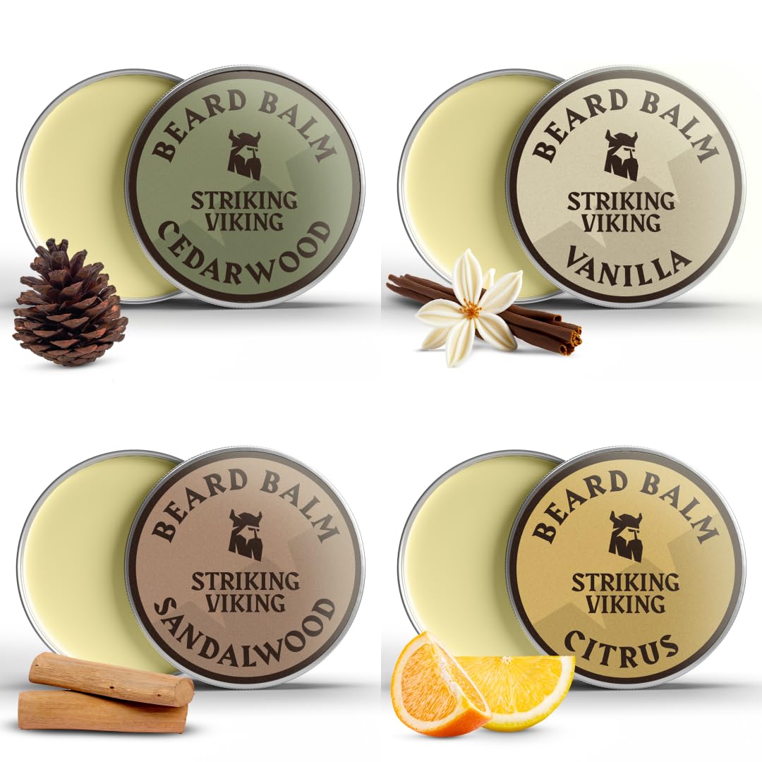 Striking Viking Beard Balm For Men - Leave-In Conditioner, 4 Scents, 1Oz Pack Of 4