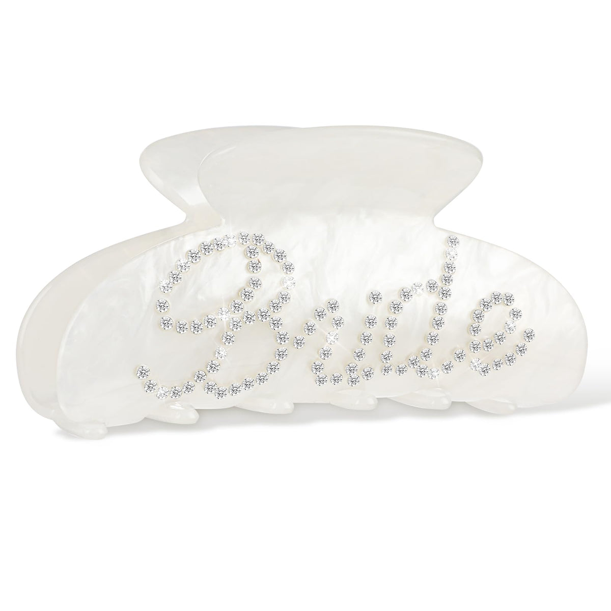 Gjinxi White Acrylic Bride Claw Hair Clip With Rhinestone Logo - Wedding & Bachelorette Gift