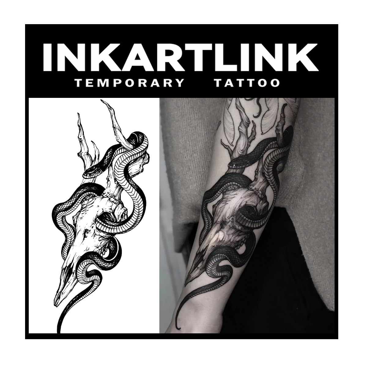 Inkartlink Large Semi Permanent Snake Tattoo - Waterproof, Realistic, Lasts 1-2 Weeks