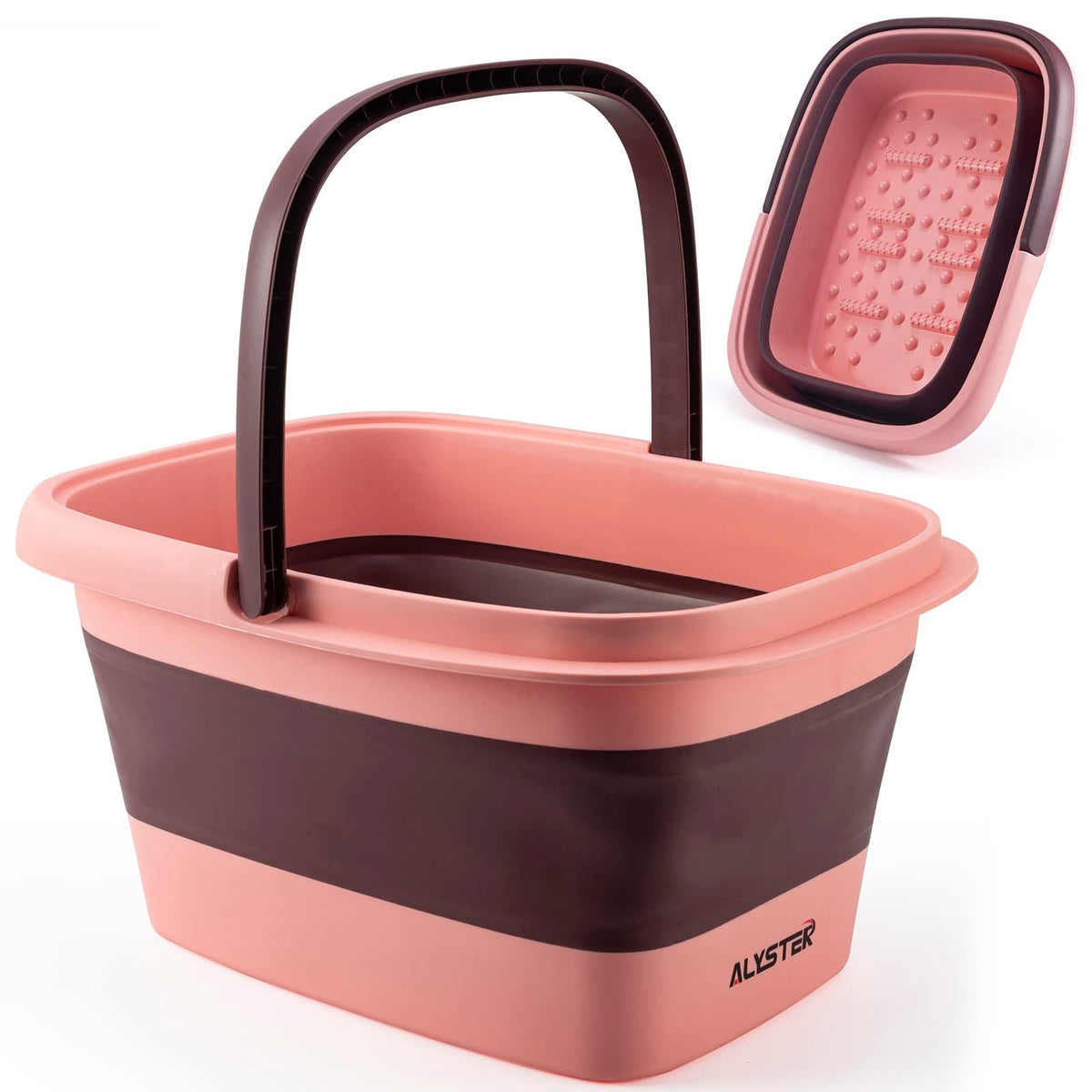 Alyster Pink Collapsible Soak Tub For Foot Spa, 15L Massager Basin For Dry Cracked Feet