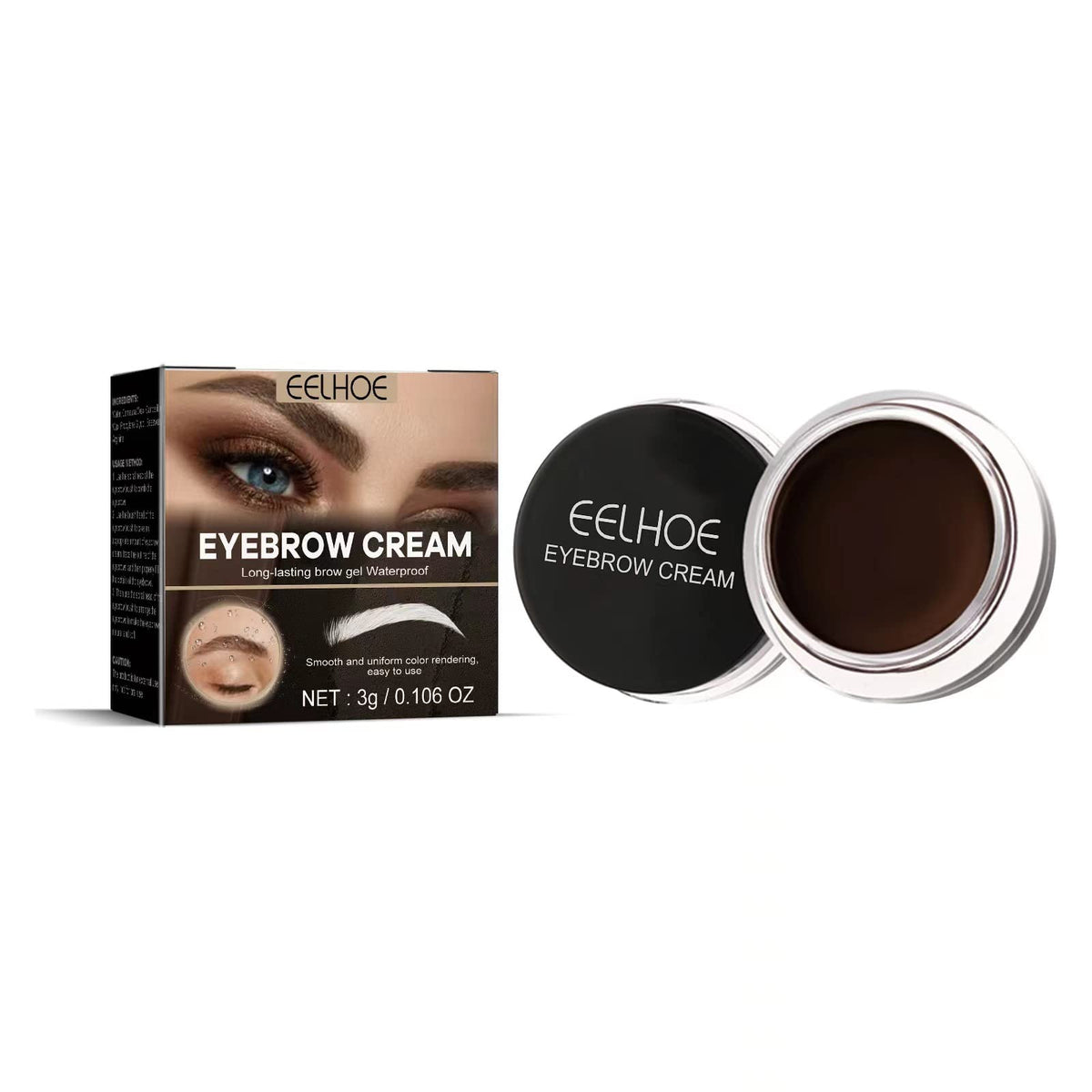 Amako Eyebrow Cream, Waterproof & Smooth Color, 1.23 Oz, 03#Walnut, Natural Finish