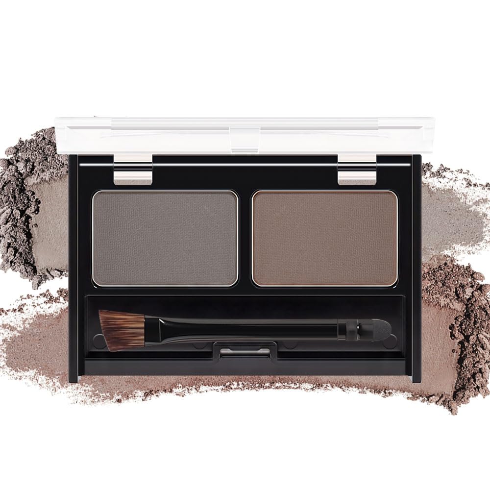 Cakaila Brow Powder Kit - Waterproof Dual Color Eyebrow Filler With Brush, Dark Brown+Grey