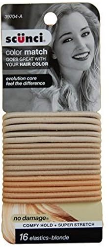 Scunci No Damage Blonde Hair Elastics, Comfy Hold, 16 Count, Pack Of 6