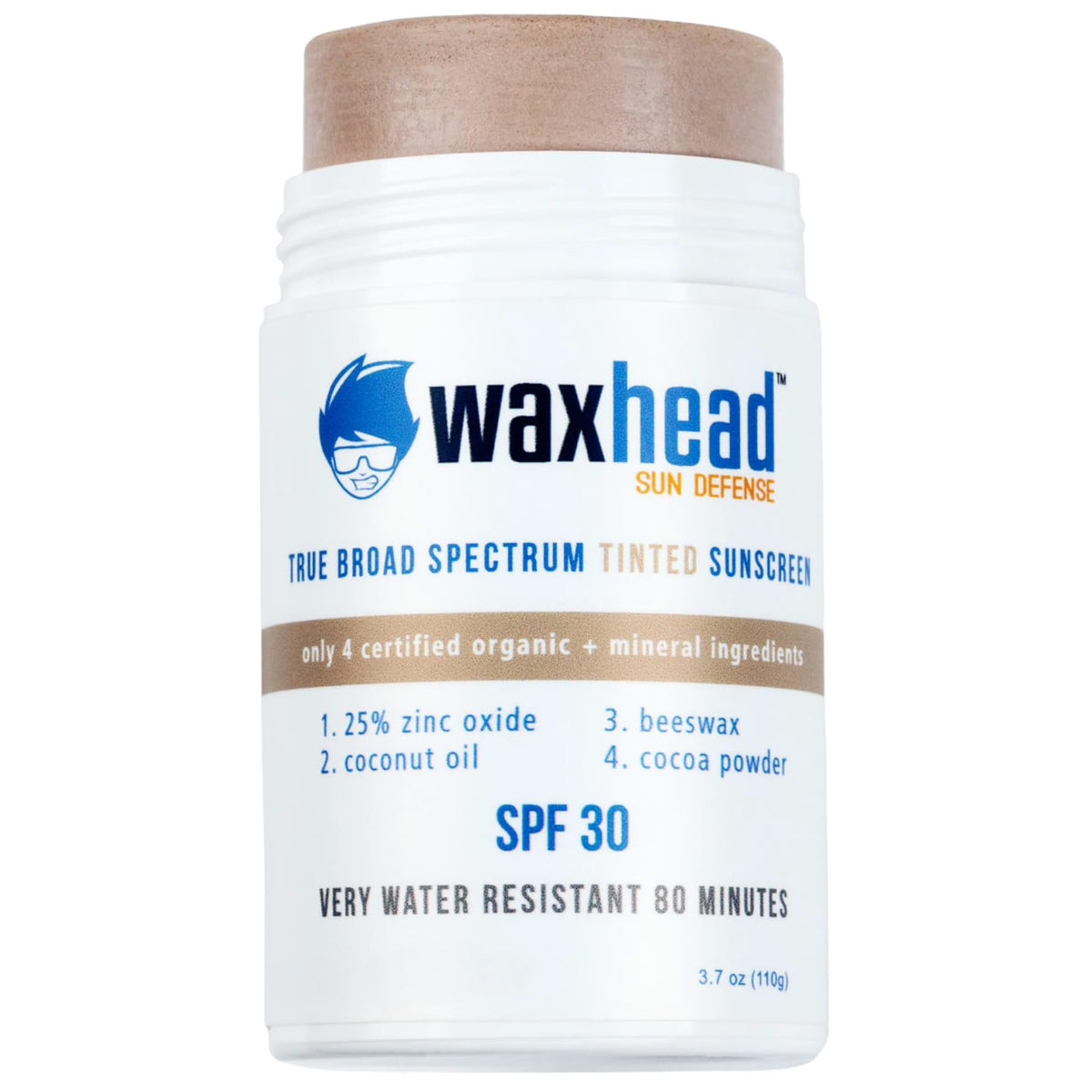 Waxhead Tinted Zinc Sunscreen Stick Spf 30 - Reef Safe, Biodegradable, Waterproof, 3.7Oz