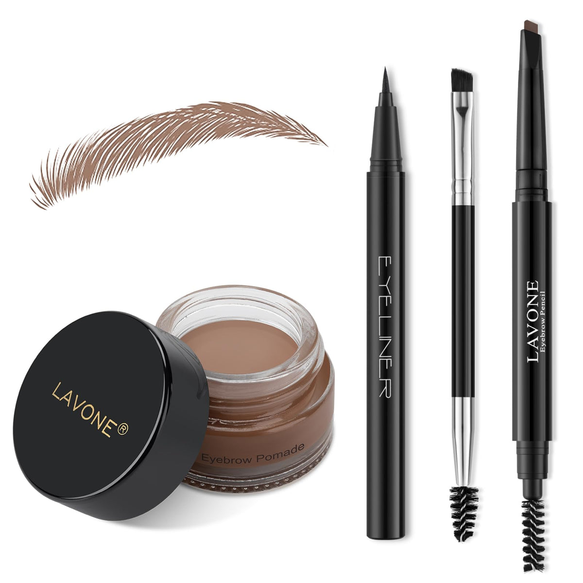 LAVONE Ash Brown Eyebrow Stamp Pencil Kit - Waterproof Brow Pencil, Pomade & Brush