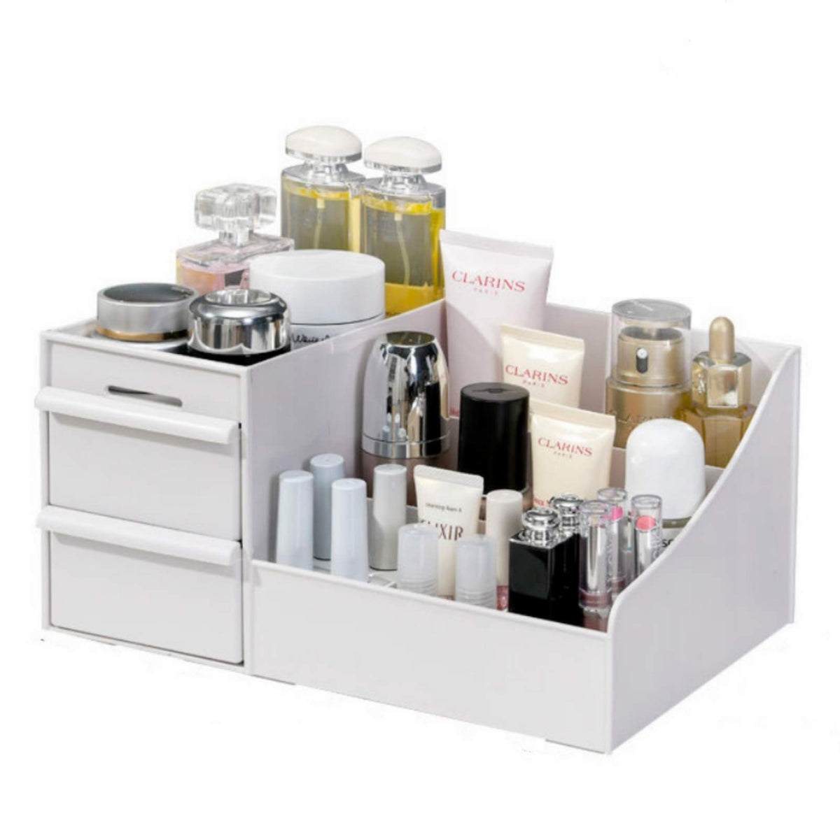 Simbuy Offwhite Makeup Organizer With Drawers For Cosmetics, Brushes, And Jewelry Storage