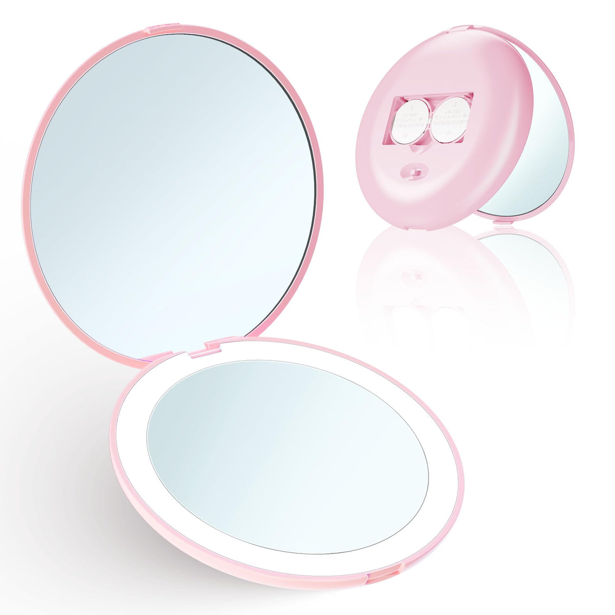 Flymiro Pink Led Travel Makeup Mirror, 1X/10X Magnification, Compact & Portable, 2-Sided