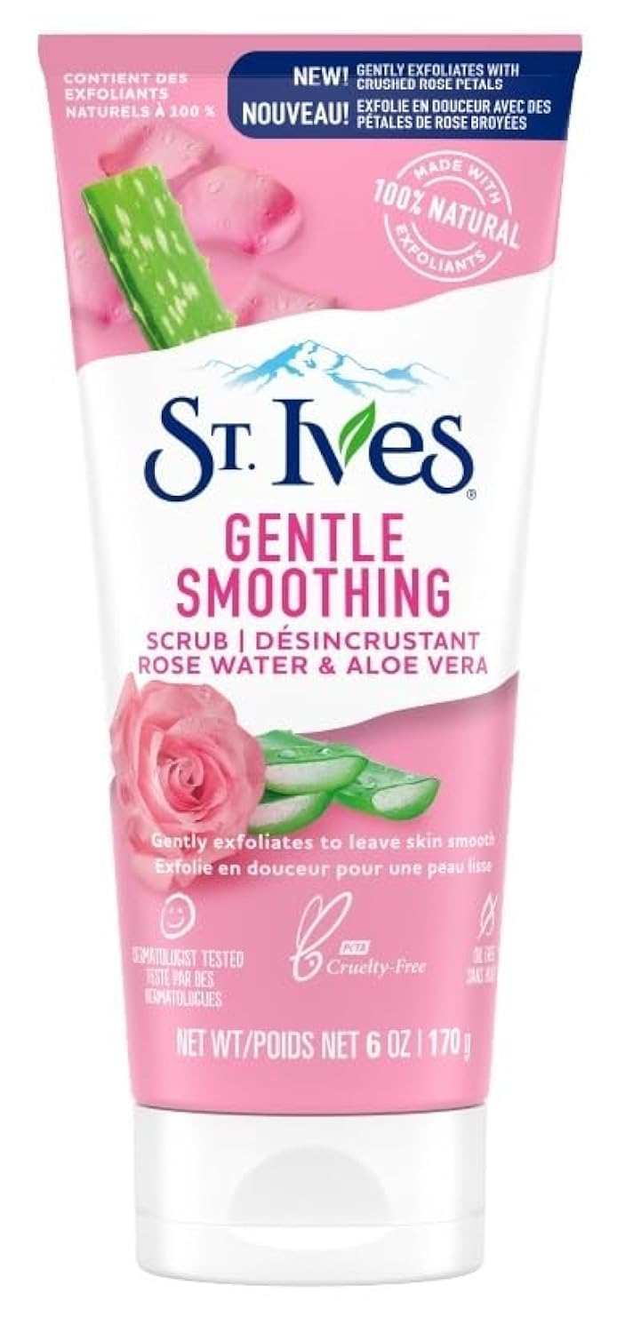 St. Ives Gentle Smoothing Face Scrub With Rose Water & Aloe Vera, Paraben & Oil-Free, 6 Oz