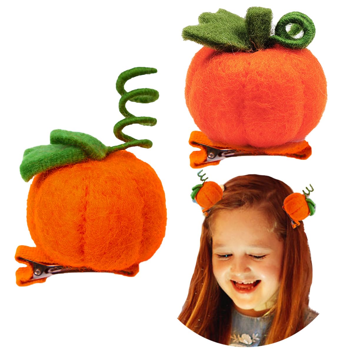 Inlolly 2Pcs Pumpkin Hair Clips - Halloween Hair Accessories For Women & Kids, Alligator Barrettes