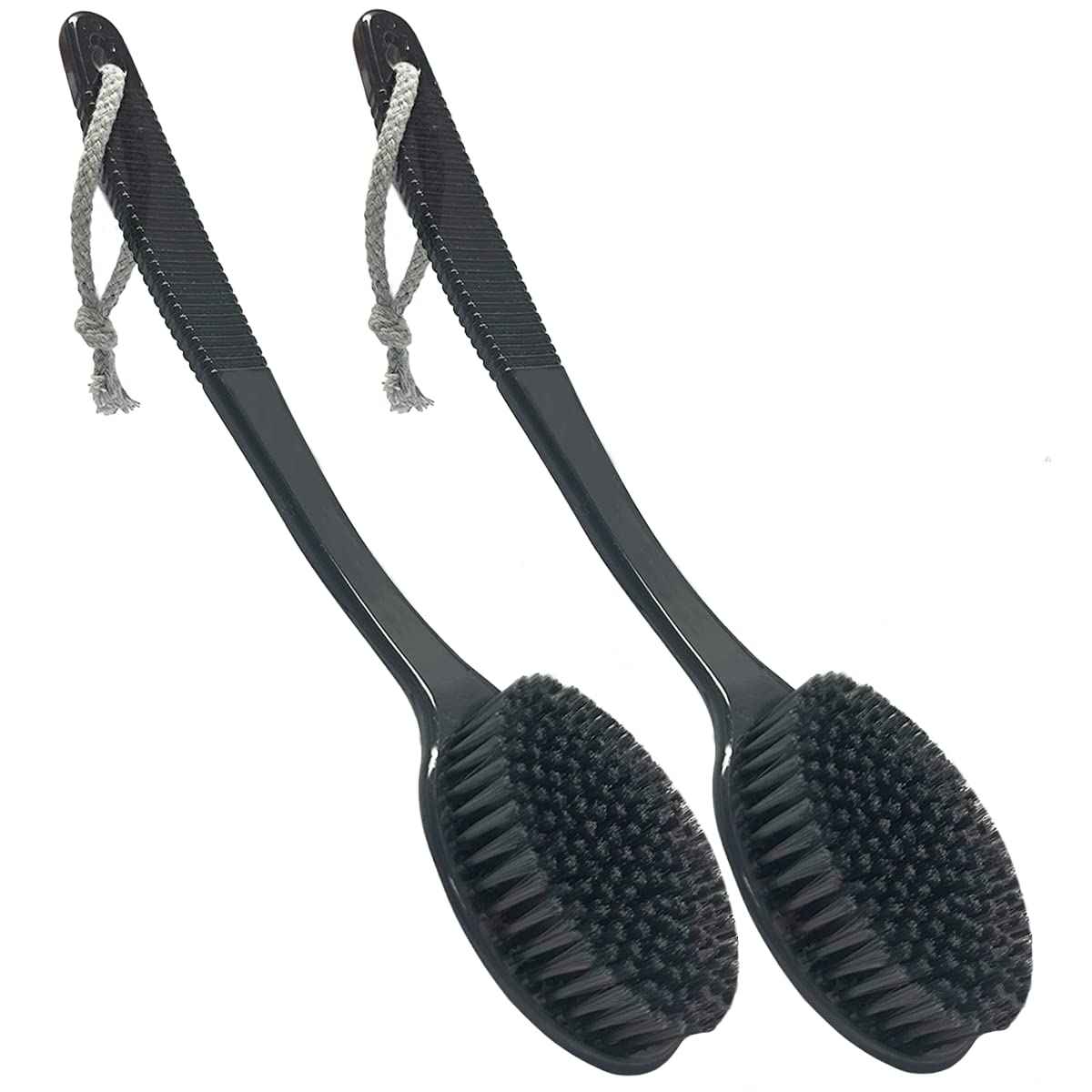 Superwash Plus Curved Back Bath Brush - Medium Stiff Charcoal Bristles, Black 2 Pack