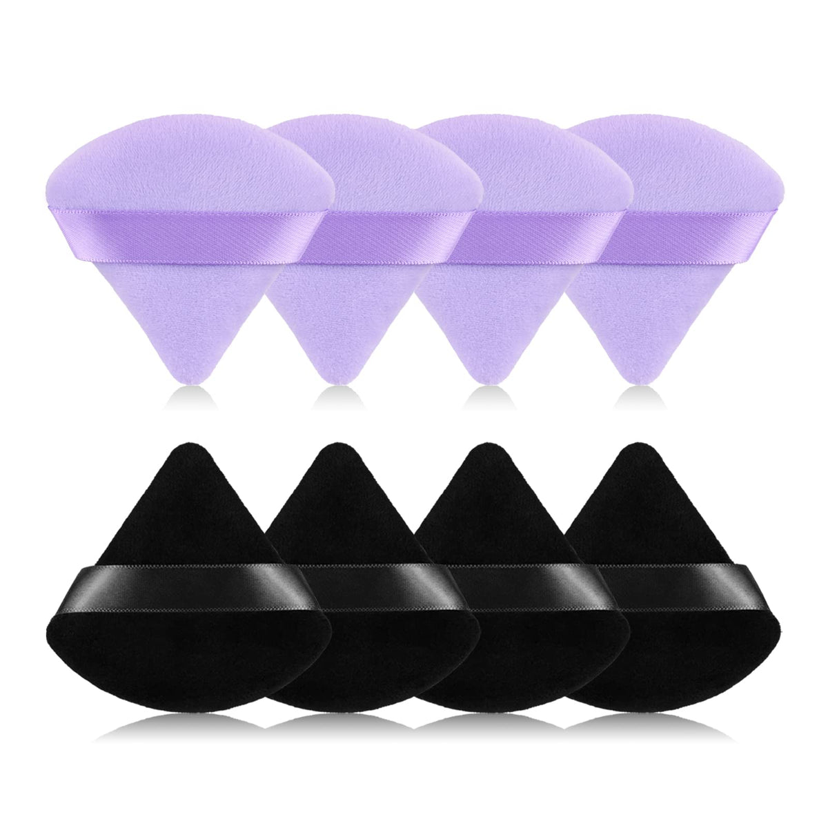 Rareius 8Pcs Velvet Makeup Puff Set - Triangular Powder Sponge For Contouring & Foundation (Black&Purple)