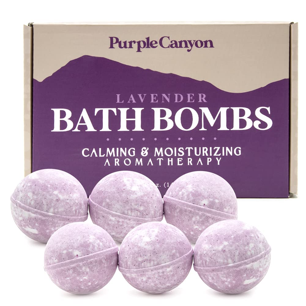 Purple Canyon Lavender Bath Bombs - Relaxing Self Care Gift, 6 Pack, 2.67 Oz