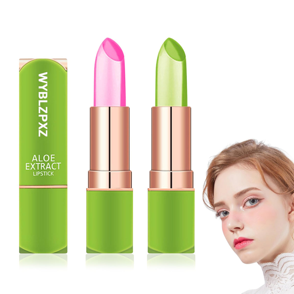 Wyblzpxz Aloe Vera Lipstick 2 Pack - Color Changing, Moisturizing, Waterproof Matte Balm