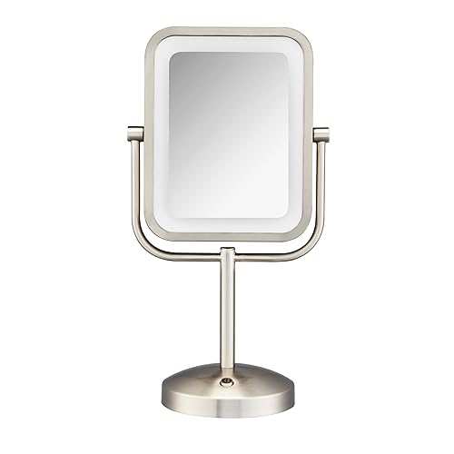 Conair Lighted Makeup Mirror - LED Vanity Mirror, 1X/8X Magnifying, Battery Operated, Brushed Nickel