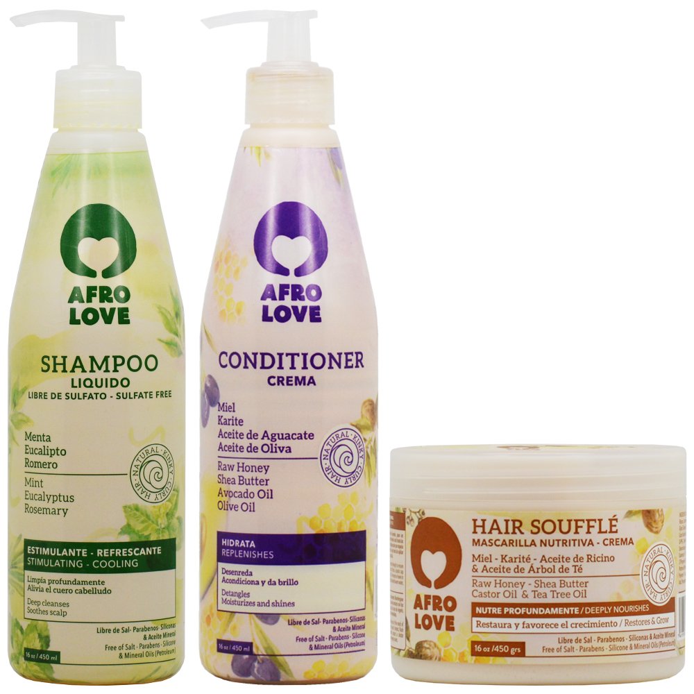 Afro Love Shampoo & Conditioner Set With Hair Souffle - 16Oz Nourishing Hair Care