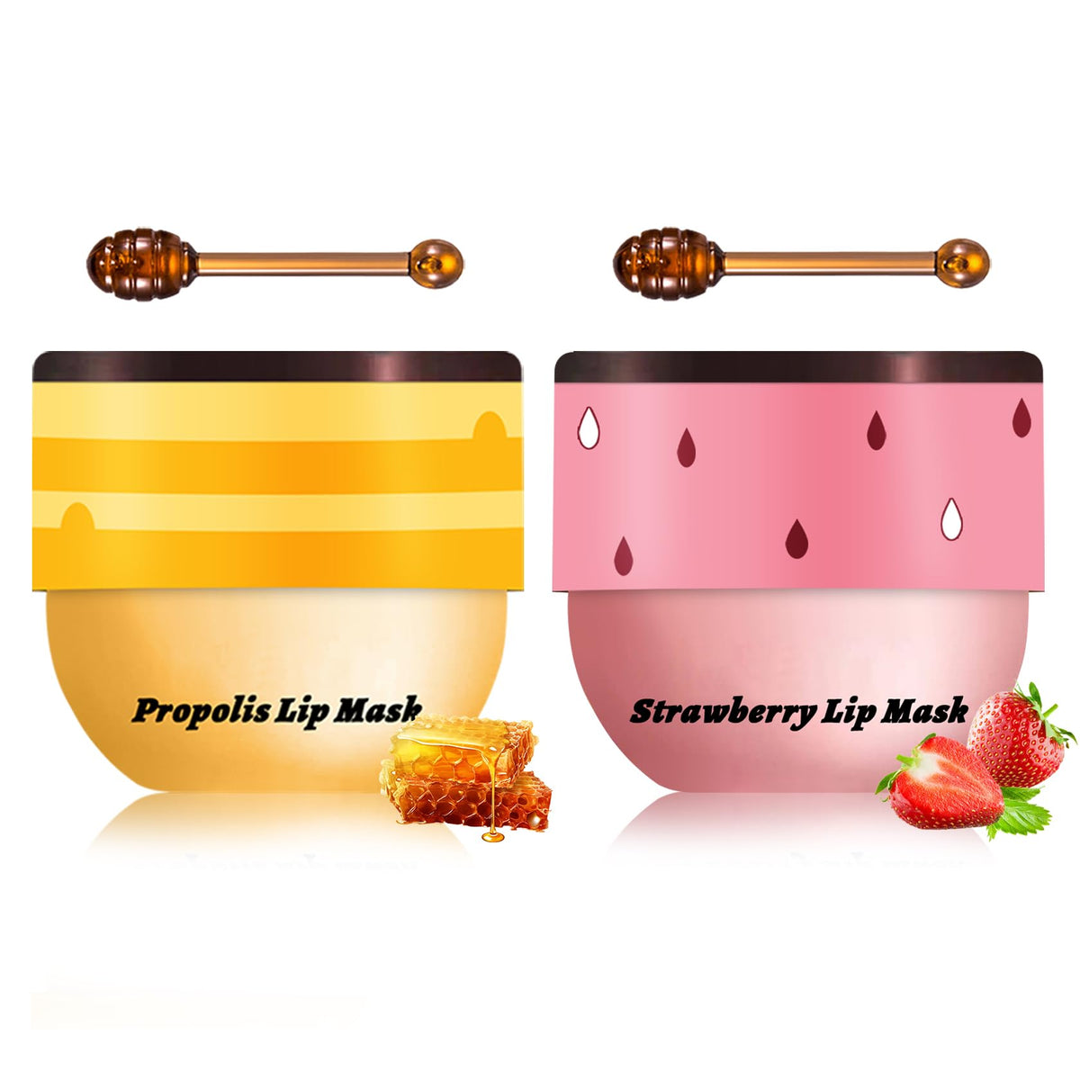 Qiufsse Bee Lip Balm & Masks - Strawberry & Honey, Moisturizing For Dry Cracked Lips (2Pcs)