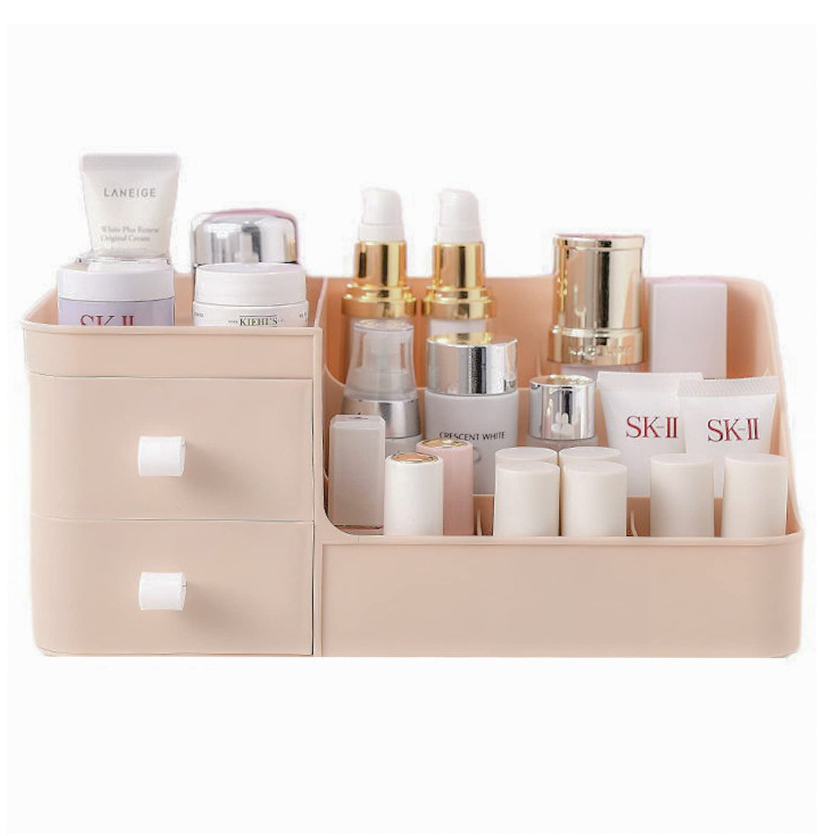 POFUOT Makeup Desk Organizer - Polar Pink Skin Care & Cosmetic Storage with Drawers