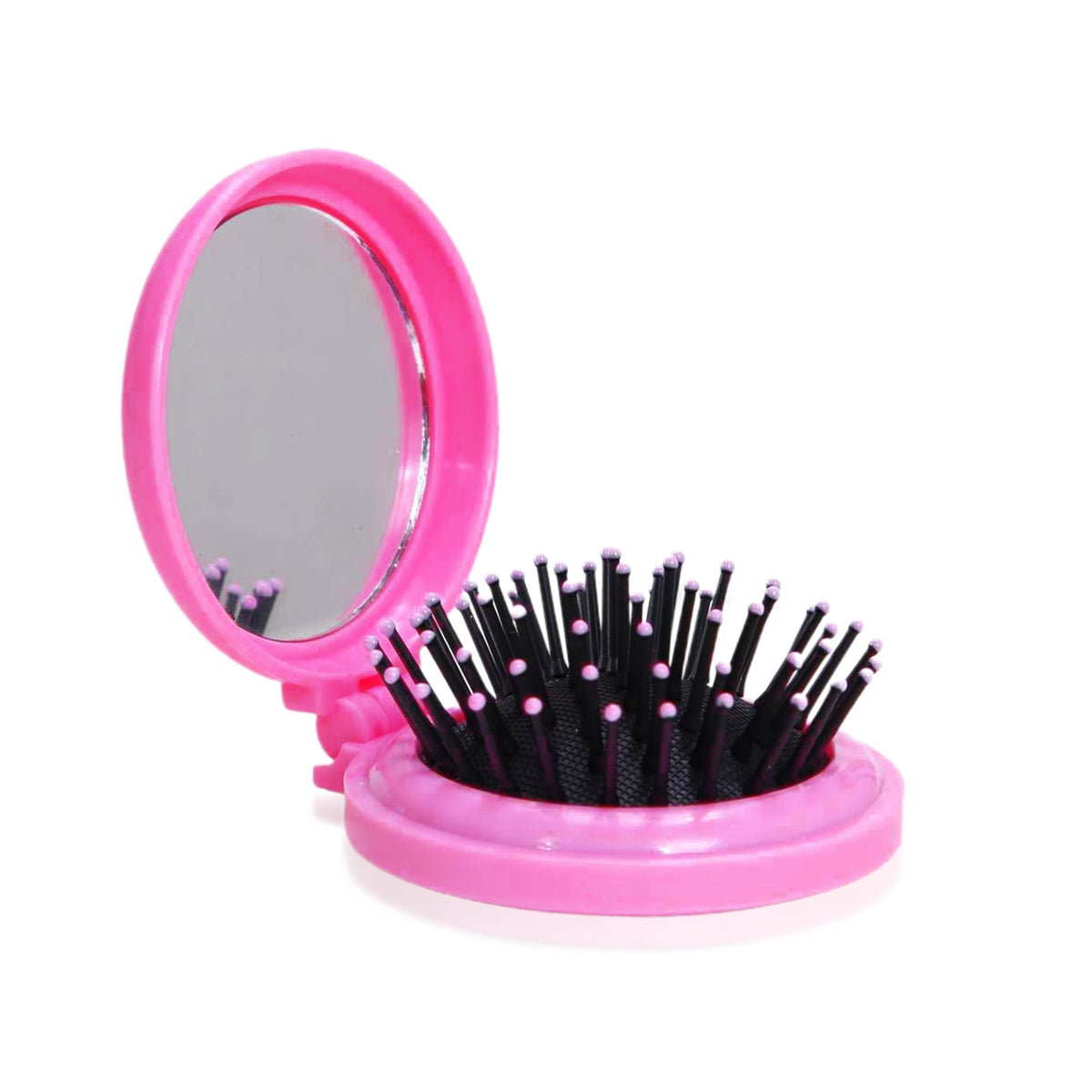 1St Choice Travel Folding Hair Brush With Mirror - Compact Pink Purse Accessory For Camping & Car