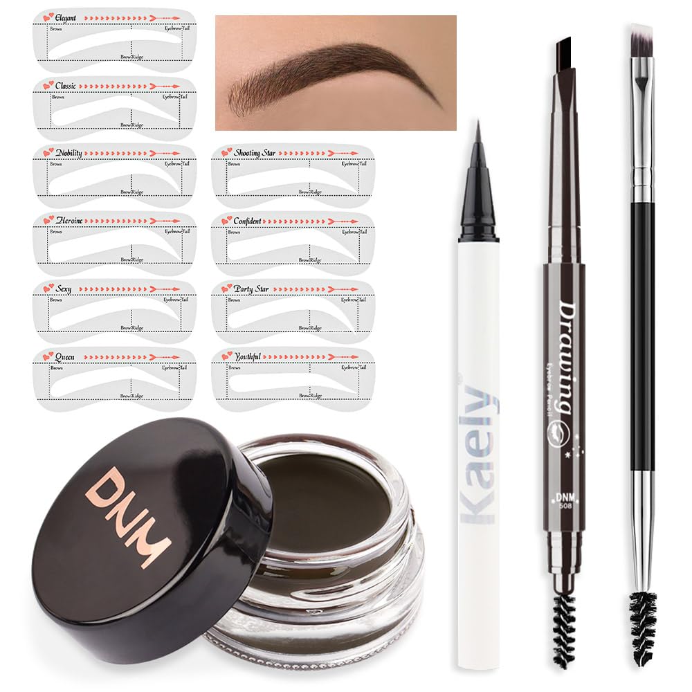 Evpct Eyebrow Stamp Pencil Kit - Waterproof Brow Pencil, Pomade, Stencils & Brush, Kit-01 Ebony