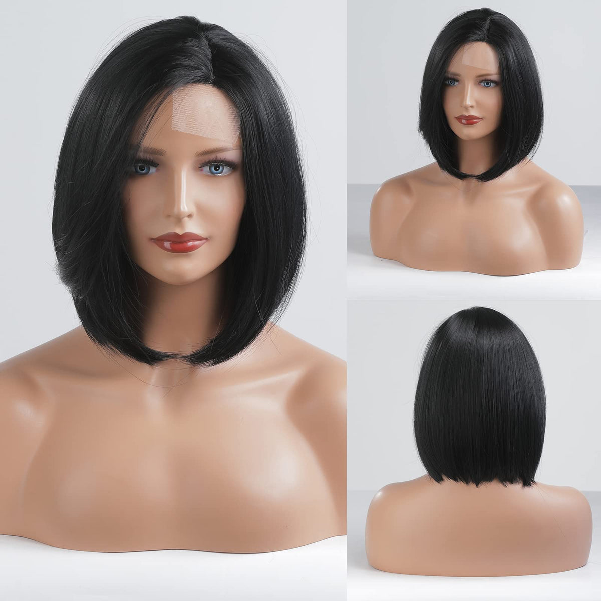 Haircube Black Bob Wig - Straight Shoulder Length Synthetic Hair For Women, Heat Resistant