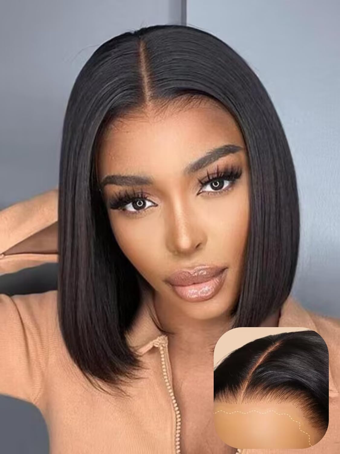 UNICE 10&quot; Pre Bleached Glueless Short Bob Wig - 13X4 Lace Front Human Hair, 150% Density