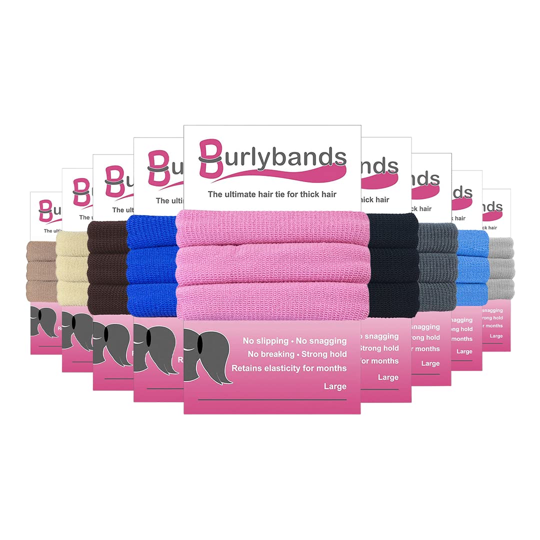 Burlybands Large No Slip Hair Ties for Thick Hair - Pink 3 Piece Seamless Scrunchies