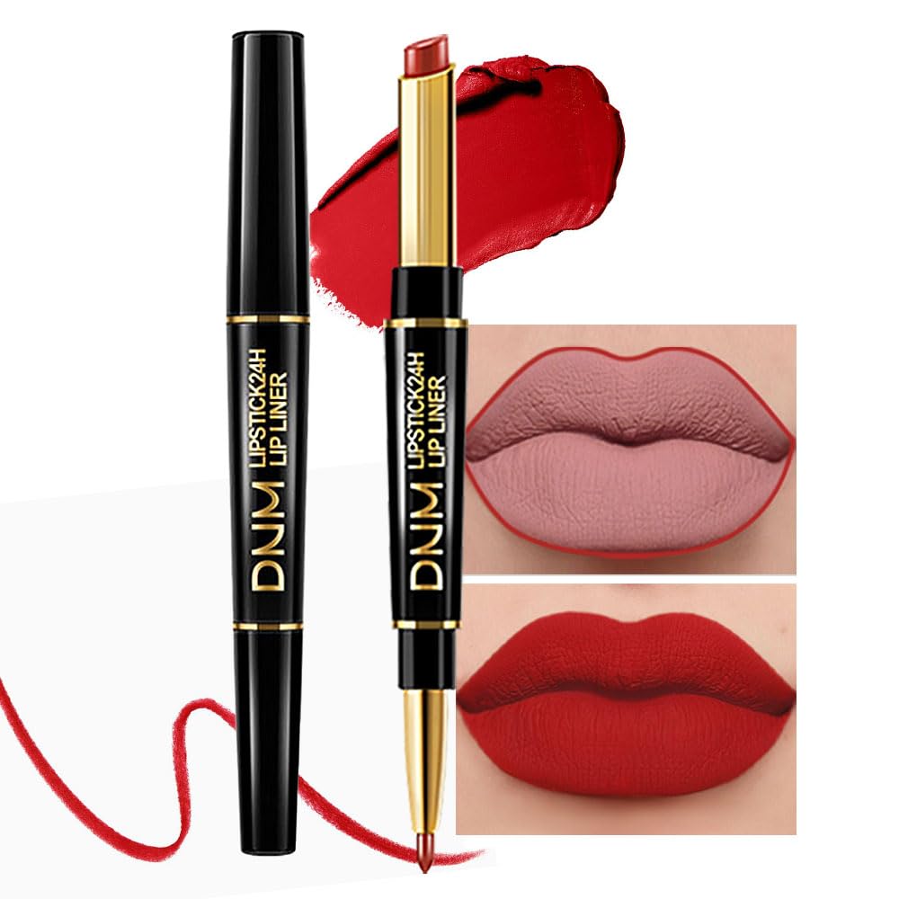 Hhltoh 2 In 1 Ruby Red Matte Lip Liner & Lipstick, Waterproof Long-Lasting Makeup Gift Set