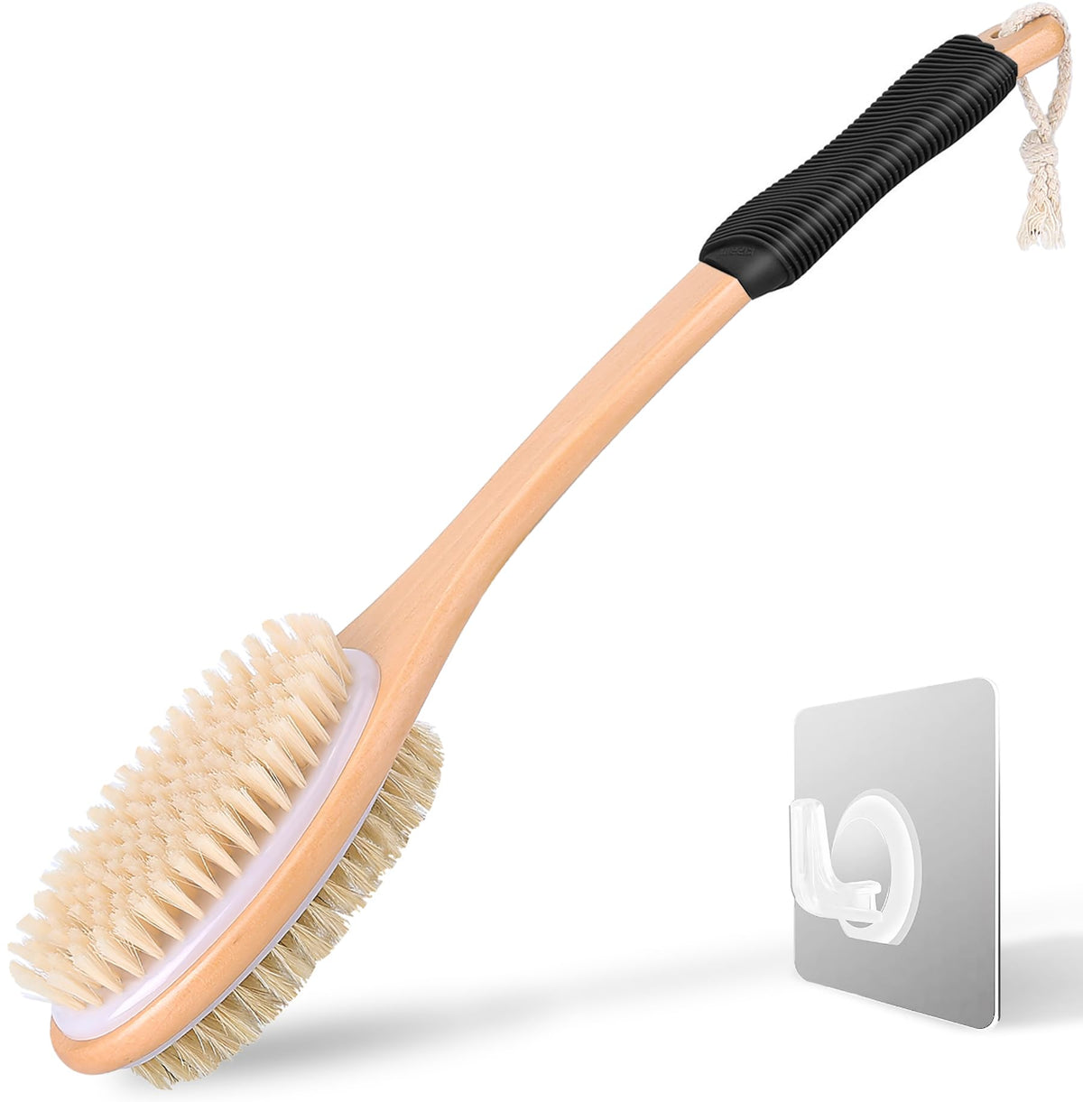 Showezily Long Handle Back Scrubber - Double Sided Exfoliating Body Brush For Shower, Black