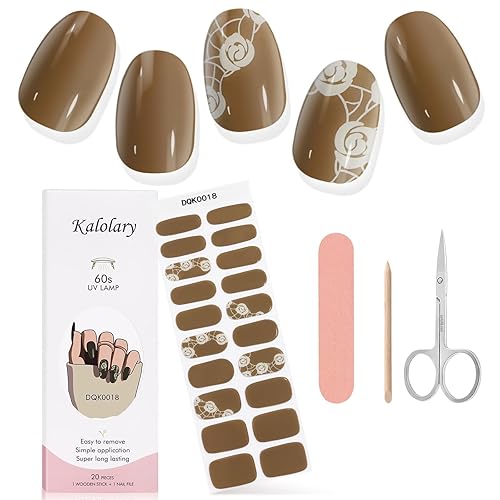 Kalolary Brown Gel Nail Polish Strips - Waterproof Full Nail Wraps With Accessories For Women