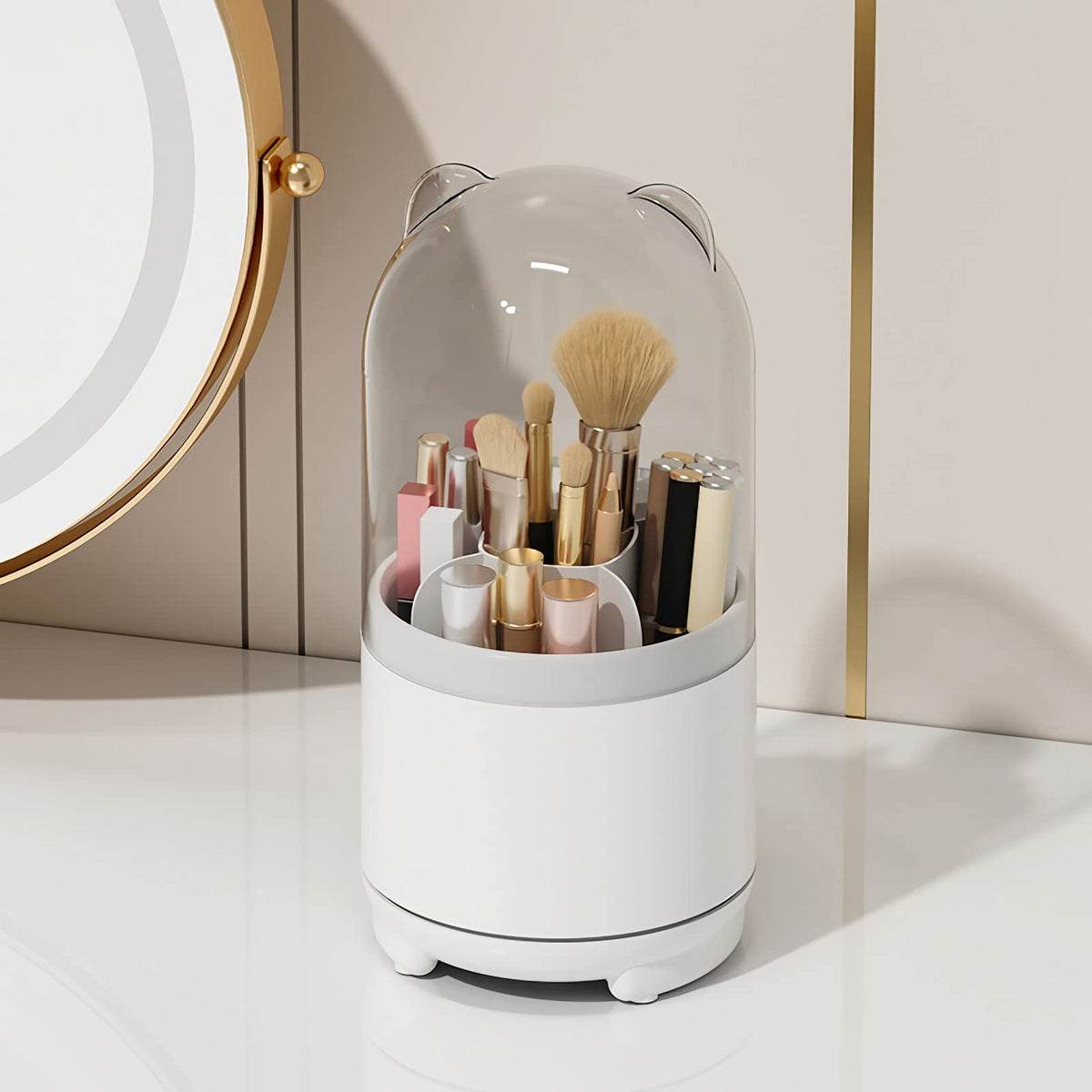 Ltytz Rotating Makeup Brush Holder With Clear Lid - Dustproof Acrylic Organizer For Vanity & Bathroom