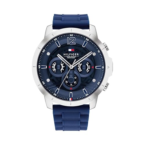 Tommy Hilfiger Men'S Multifunction Navy Stainless Steel Casual Watch - 50Mm, Water Resistant 5 Atm