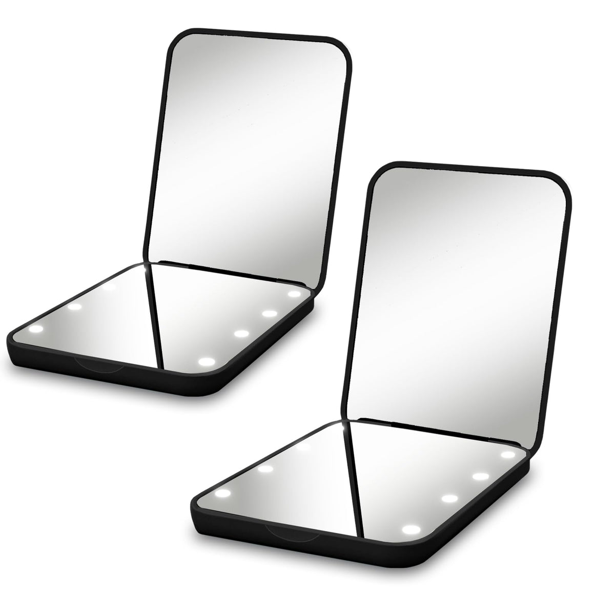 Milishow Compact Mirror 1X/3X Led Lighted Makeup Mirror, Black 2-Pack, Travel-Friendly Design