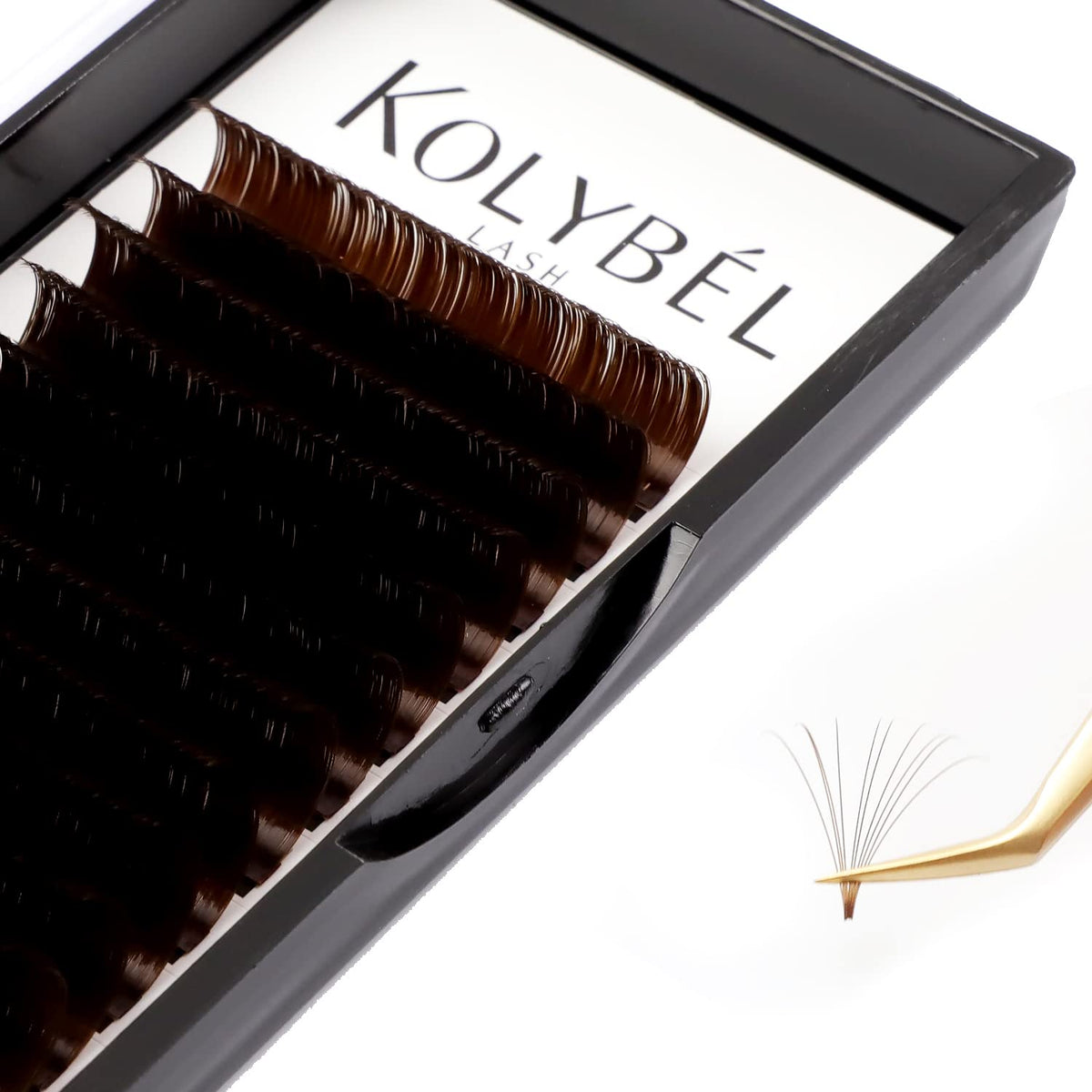 Kolybel Brown Volume Lash Extensions 0.07mm C D Curl 15-20mm Auto Blooming Easy Fan