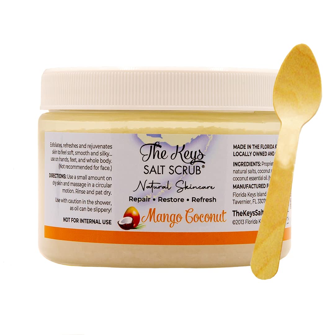 The Keys Salt Scrub Exfoliating Sea Salt Body Scrub With Coconut Oil - Mango Coconut, 12 Oz