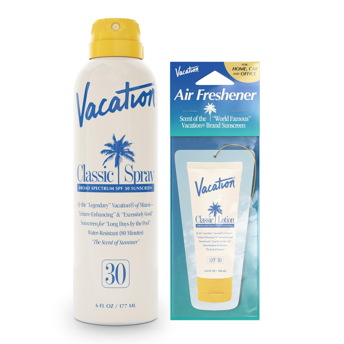 Vacation Sunscreen Spray Spf 30 & Air Freshener Bundle, Water-Resistant, Vegan, 6 Fl Oz