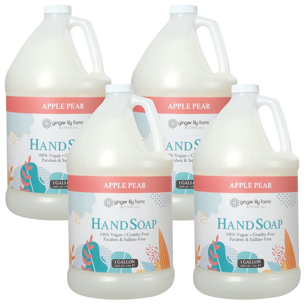 Ginger Lily Farms Vegan Hand Soap Refill, Apple Pear Scent, 1 Gallon, Pack Of 4