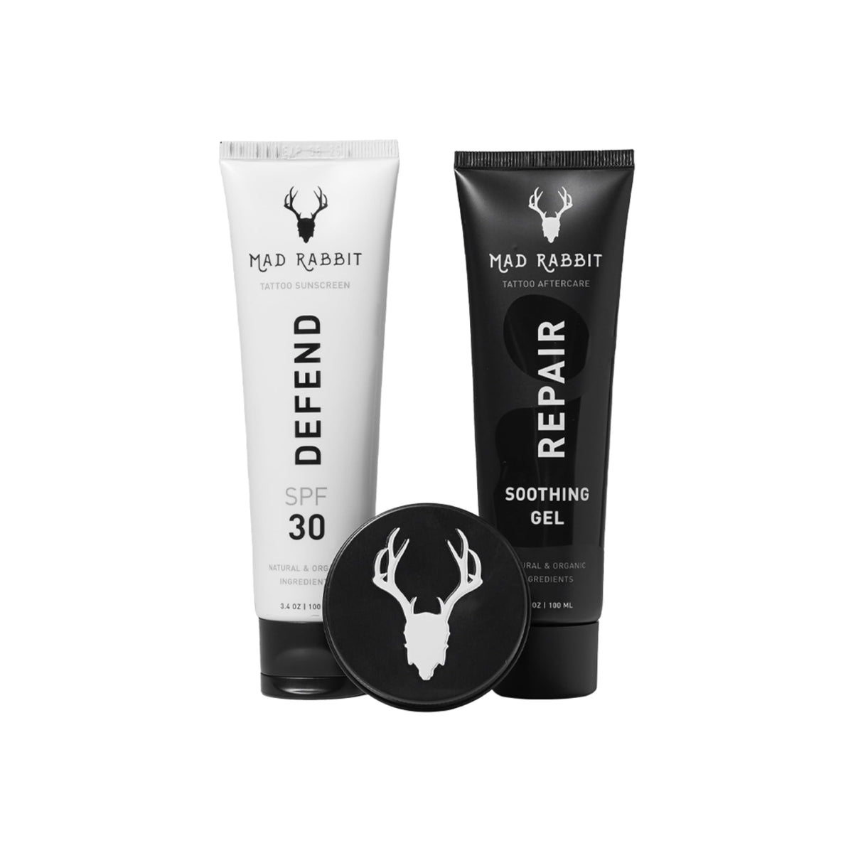 Mad Rabbit Tattoo Care Bundle Kit - 3-Piece Repair Gel, Enhance Balm & Spf 30 Sunscreen